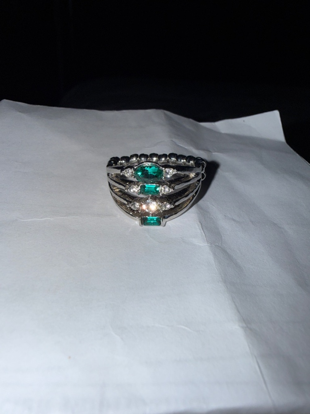 paparazzi Silver-Tone Stackable Ring with Green Stones